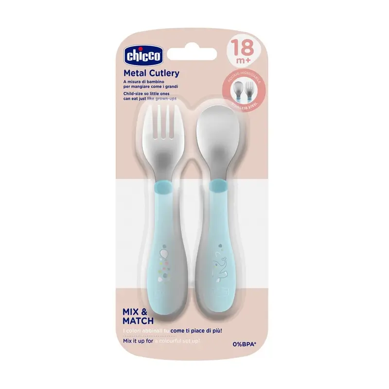 Chicco Set De Cubiertos Inoxidable Azul 18M+