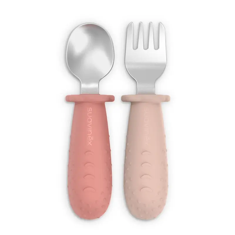 Suavinex Cutlery Learning Stainless Steel, +6 Months, Pink