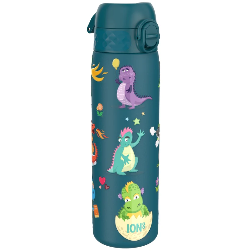 Leak Proof Slim Thermal Water Bottle, Insulated Steel, Teal Dragons, 500ml (17oz)