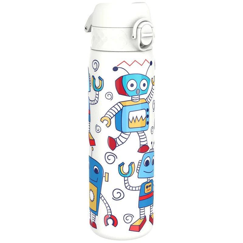 Leak Proof Slim Thermal Water Bottle, Insulated Steel, Robots, 500ml (17oz)