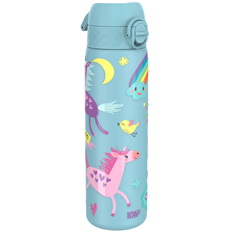 Leak Proof Slim Thermal Water Bottle, Insulated Steel, Blue Unicorns, 500ml (17oz)
