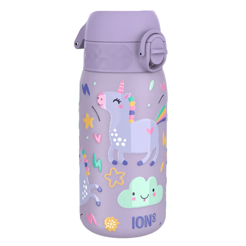 Leak Proof Thermal Steel Water Bottle, Insulated, Purple Unicorns, 320ml (11oz)