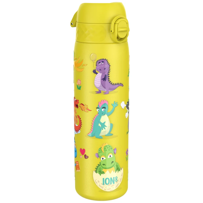 Leak Proof Slim Water Bottle, Stainless Steel, Dragons, 600ml (20oz)