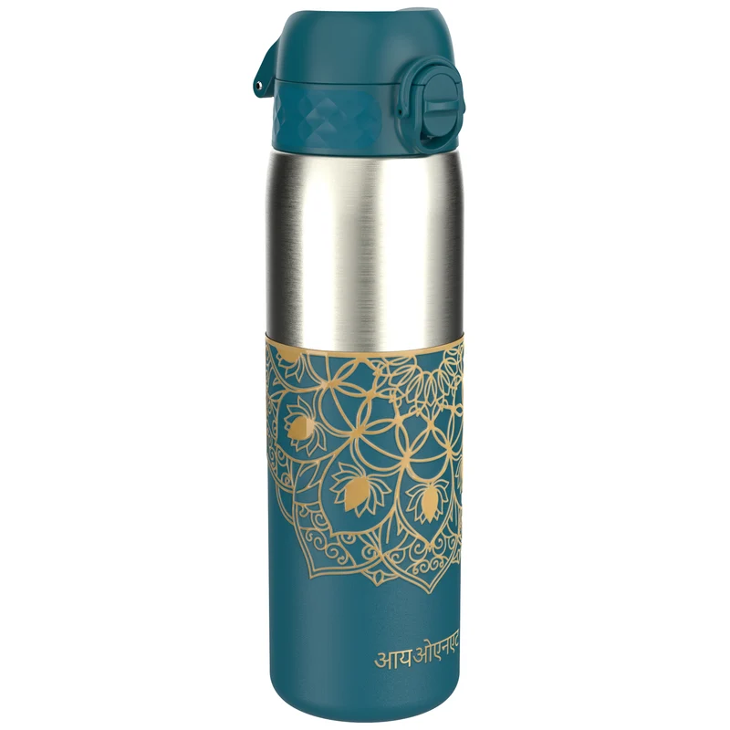 Leak Proof Slim Water Bottle, Stainless Steel, Half-Cut, Mandalas, 600ml (20oz)