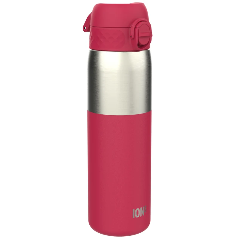 Leak Proof Slim Water Bottle, Stainless Steel, Half-Cut, Magenta, 600ml (20oz)