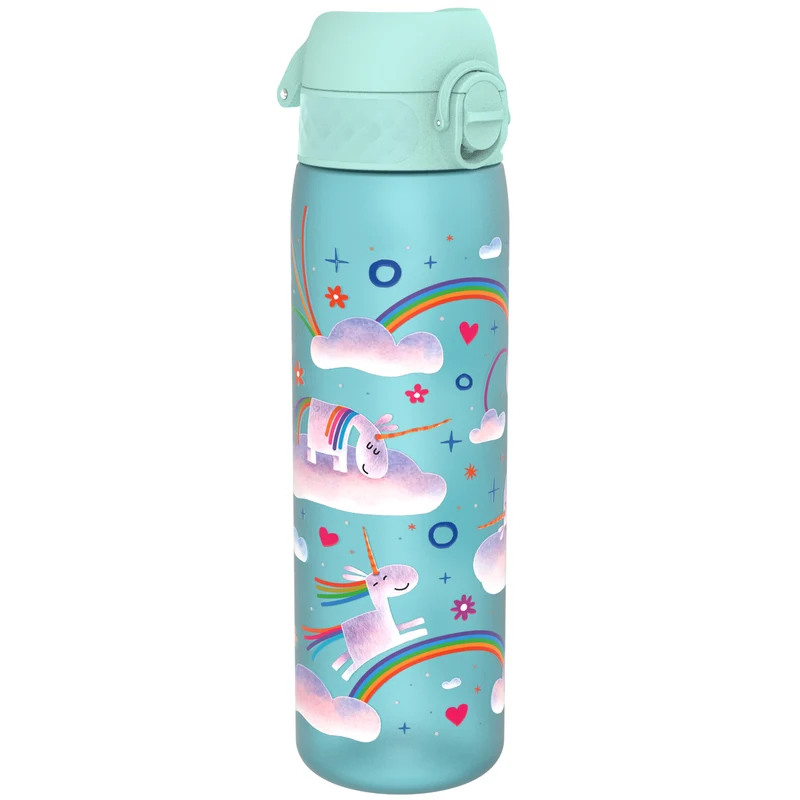 Leak Proof Slim Water Bottle, Recyclon, Unicorn Rainbows, 500ml (18oz)