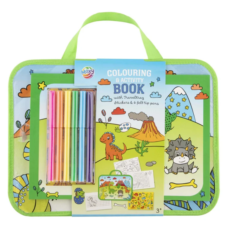 Tabuleiro de viagem com livro de colorir e atividade - Dinossauro