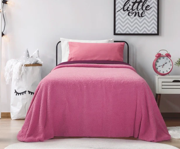 Frazada Coral Fleece Twin Rosa Bebe 1 1/2 plaza
