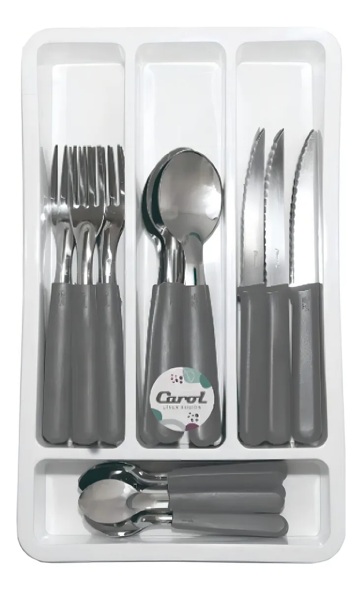 Juego Cubiertos x 24u. Carol + organizador art: 41024 GRIS