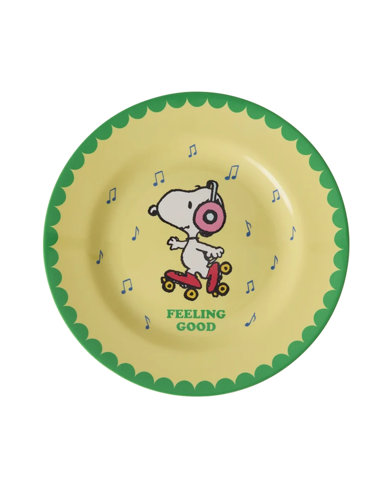 Rund Sidetallerken - Lys Gul - Snoopy Print