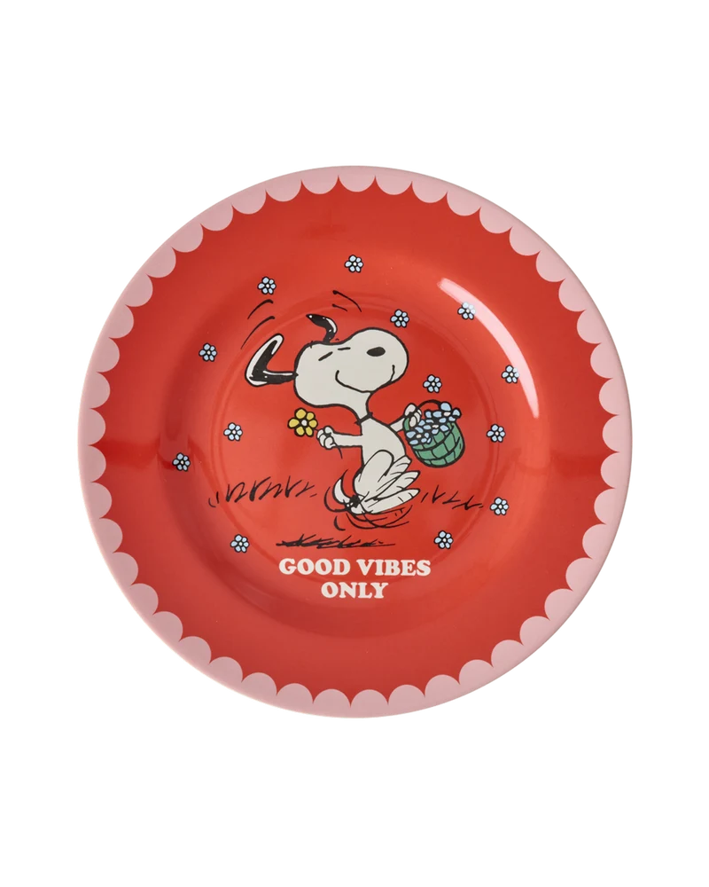 Rund Sidetallerken - Rød - Snoopy Print