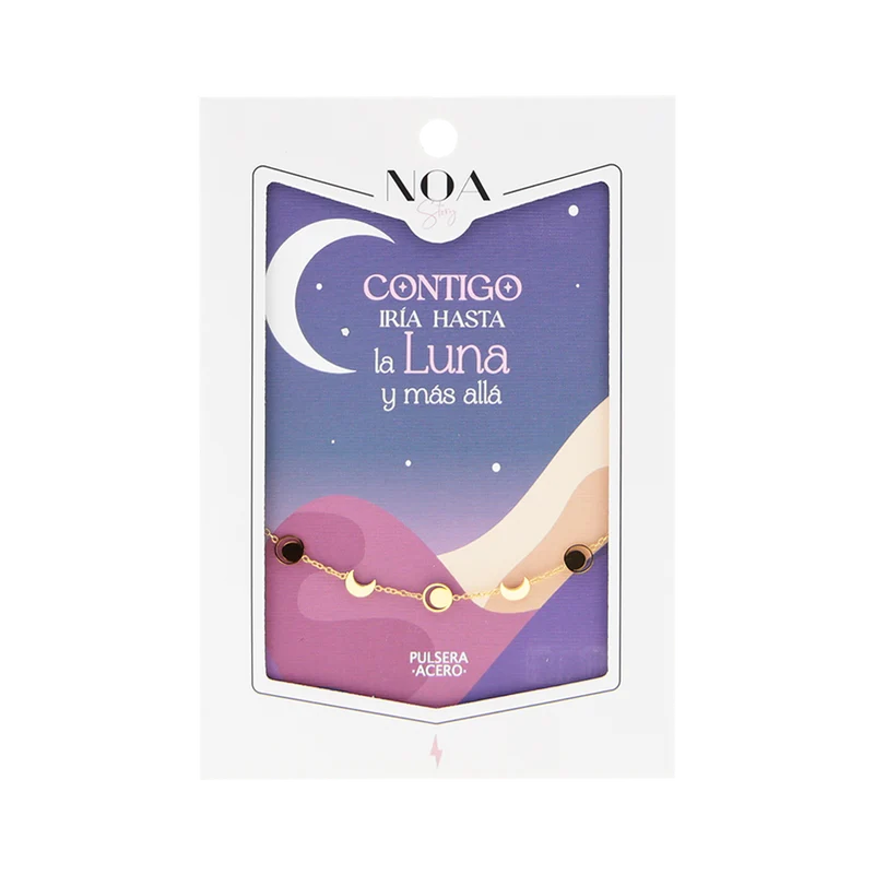 Pulsera de acero dorado - Contigo iría hasta la Luna y más allá