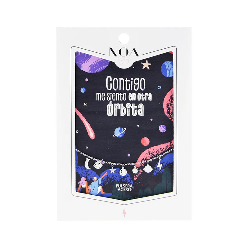 Pulsera de acero plateado - Contigo me siento en otra órbita
