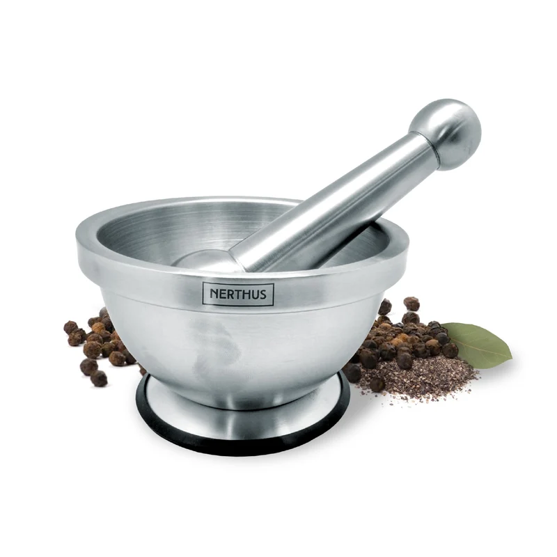 Mortero de acero inoxidable con base antideslizante