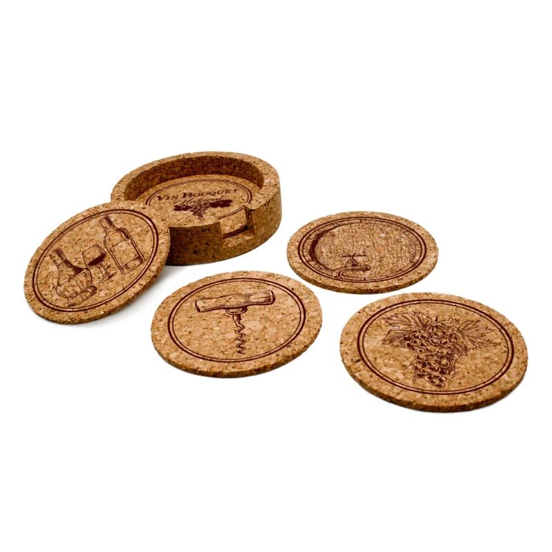 Set de posavasos de corcho natural con soporte