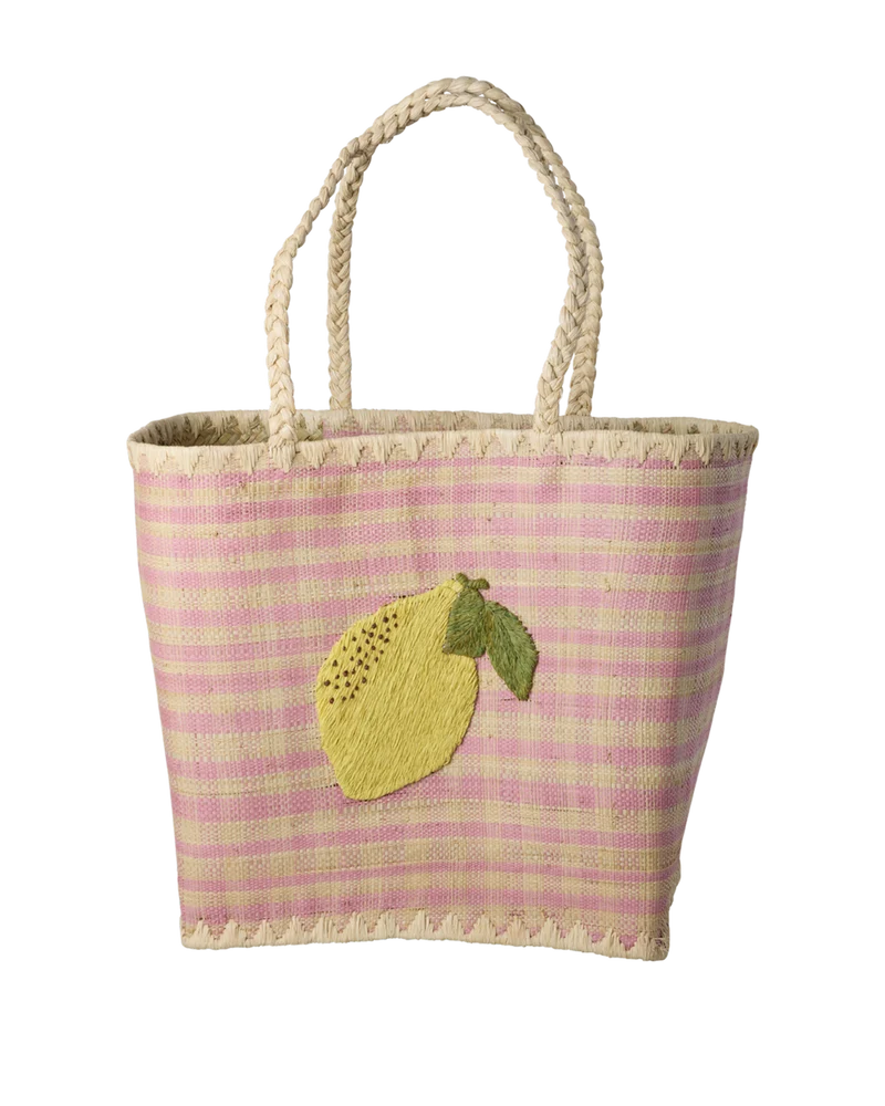 Stor Raffia Taske - Pink