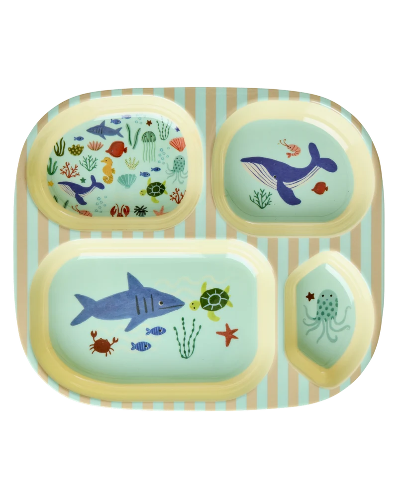 Børnetallerken med 4 Rum - Blå - Ocean Print