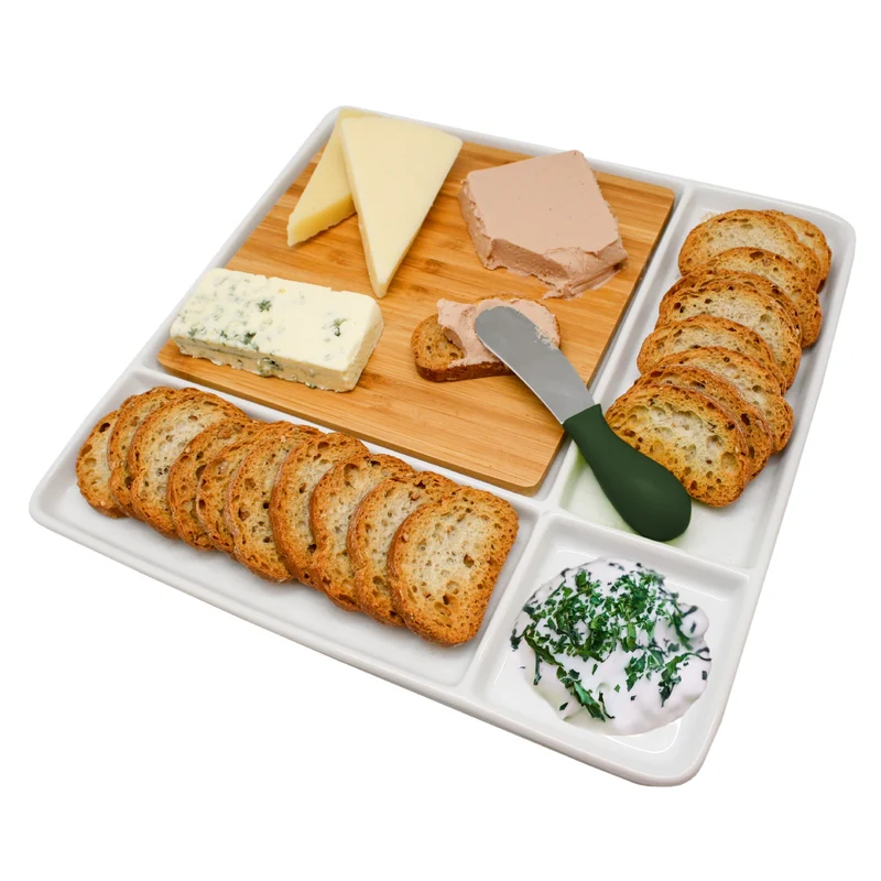 Plato para Snacks con Tabla de Bambú