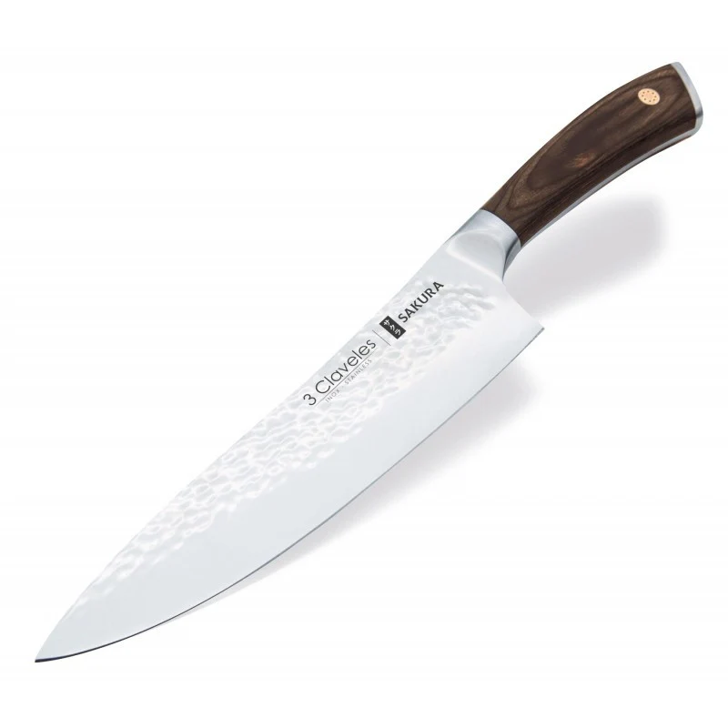 Cuchillo Cocinero 3 Claveles Sakura 20 cm – Hoja Forjada Martillada y Mango Pakka