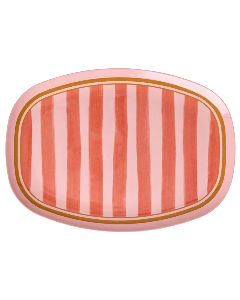 Stor Rektangulær Middagstallerken - Pink - Organic Stripes Print