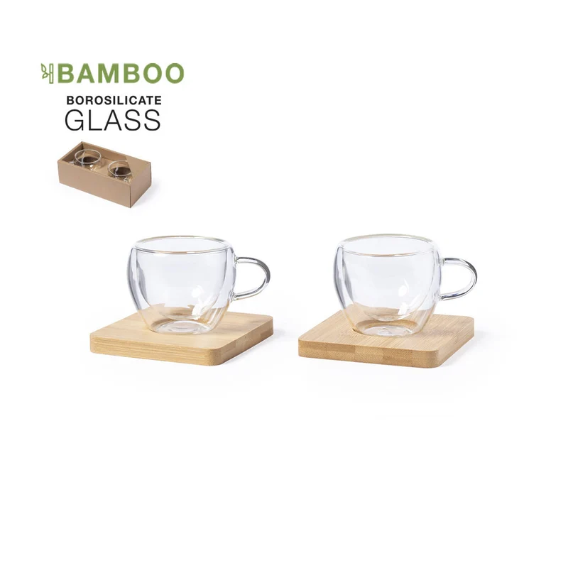 Set De 2 Tazas para Café Espresso de Doble Pared con Plato Gladen