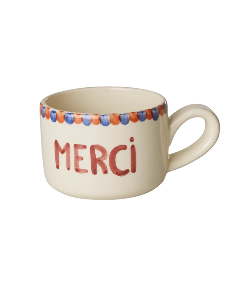 Keramik Cappuccino Kop - Hvid - Hand-painted MERCI