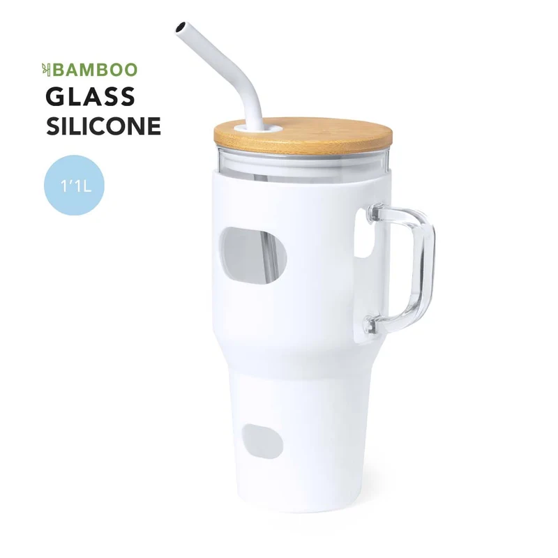 Tarro Sostenible de Cristal con Pajita Inox Namun 1,1 L