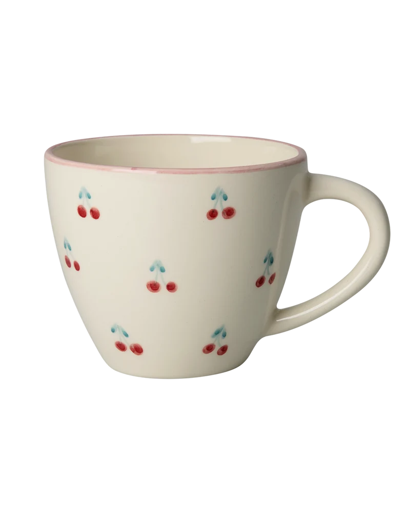 Stor Keramik Kop - Off White - Hand-painted Cherries