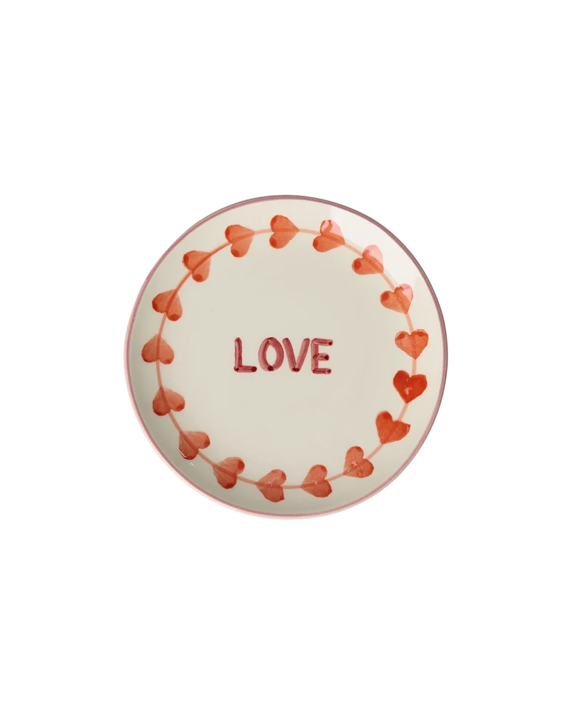 Keramik Kagetallerken - Off White - Hand-painted LOVE