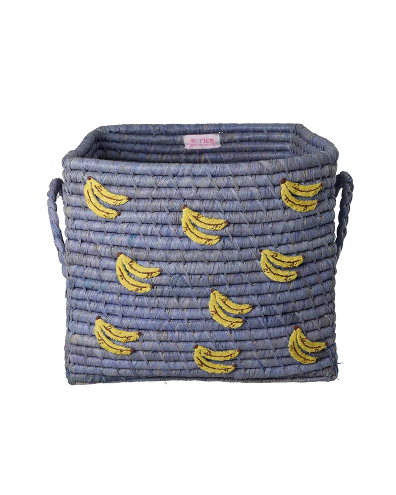 Firkantet Raffia Kurv - Blå - Banana