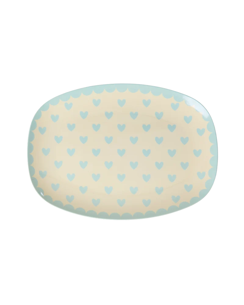 Lille Rektangulær Sidetallerken - Mint - Favorite Hearts Print