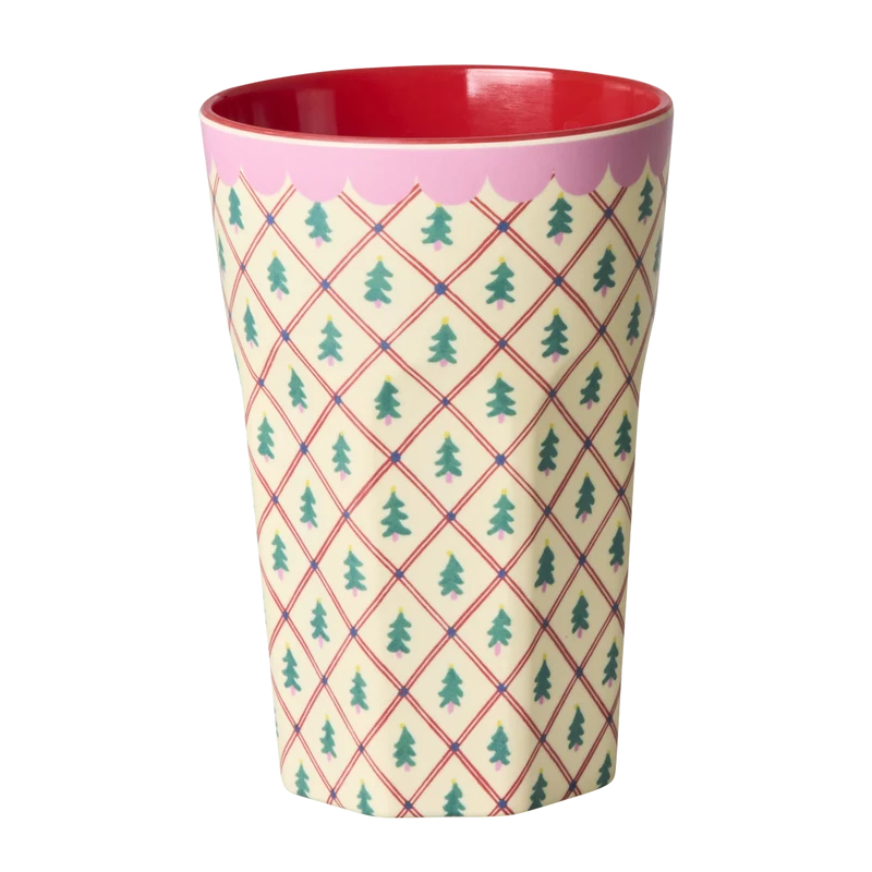Høj kop - Creme - Diamond Christmas Tree Print
