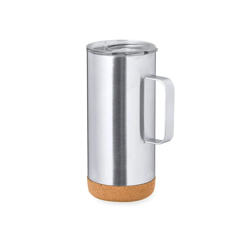 Frilan — Caneca Térmica 450ml Aço Inox Reciclado + Cortiça | Doseador | Prata