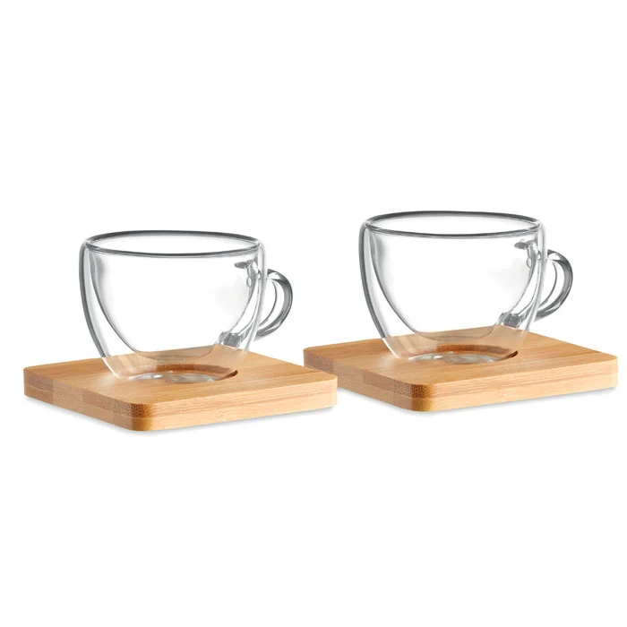 Set 2 Tazas Espresso con Plato de Bambú