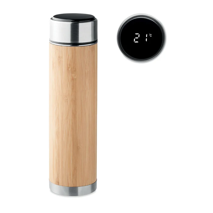 Bidón Térmico Acero Inox y Bambú con Termómetro Panay 480 ml