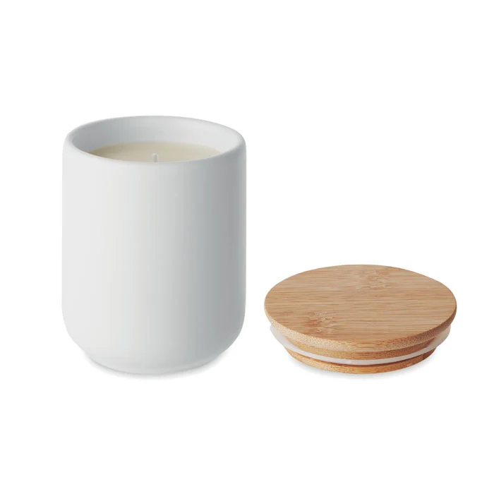 Vela Aromática Sostenible de Lino Fresco con Tapa de Bambú Veika