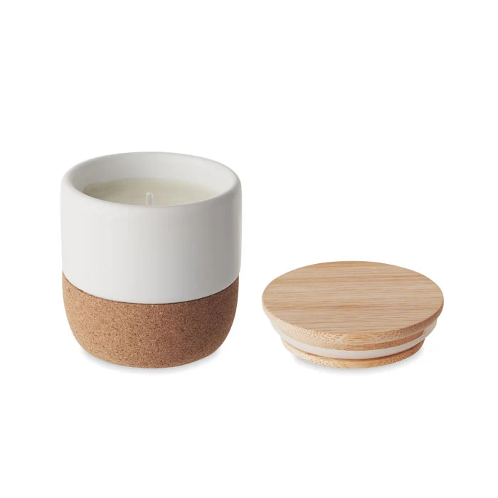 Vela Aromática Sostenible de Lino Fresco con Tapa de Bambú Menkaure
