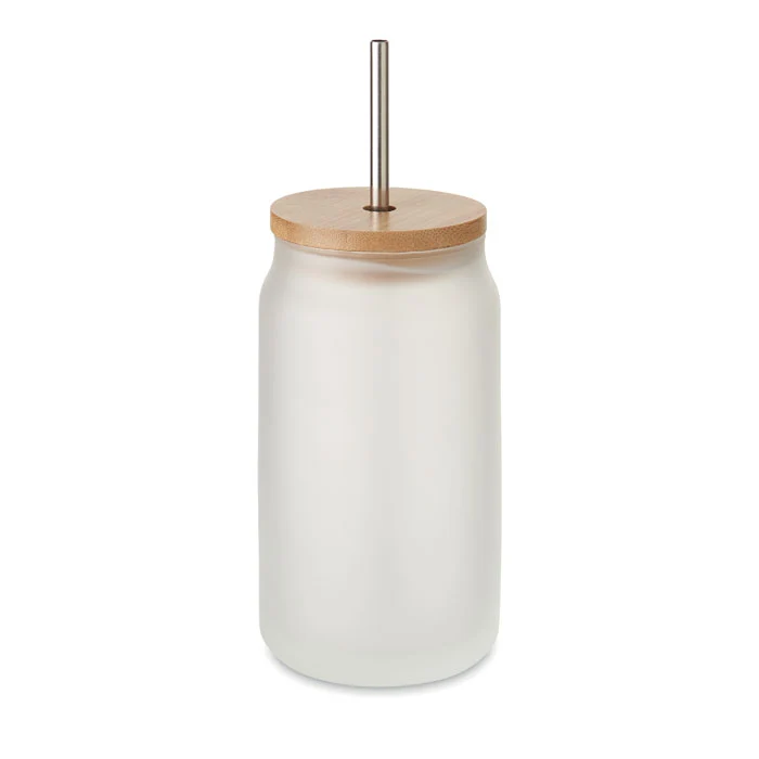 Vaso Sostenible de Vidrio con Tapa de Bambú y Pajita Reutilizable Jarblim 400ml