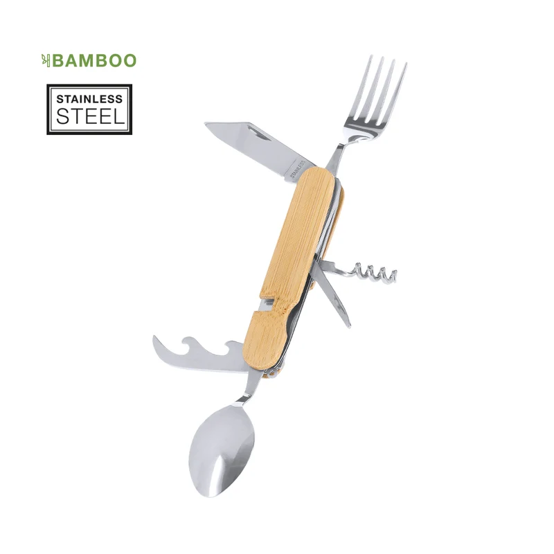Set Cubiertos Multifunción Sostenible Acero Inox y Bambú Vintar