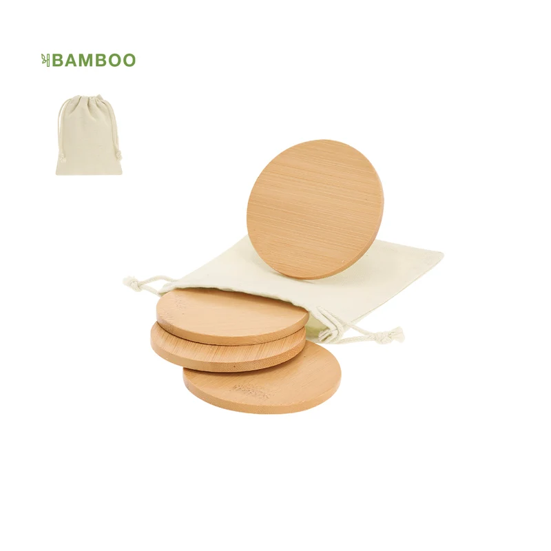 Set Posavasos Sostenible de Bambú en Funda de Algodón Elmor