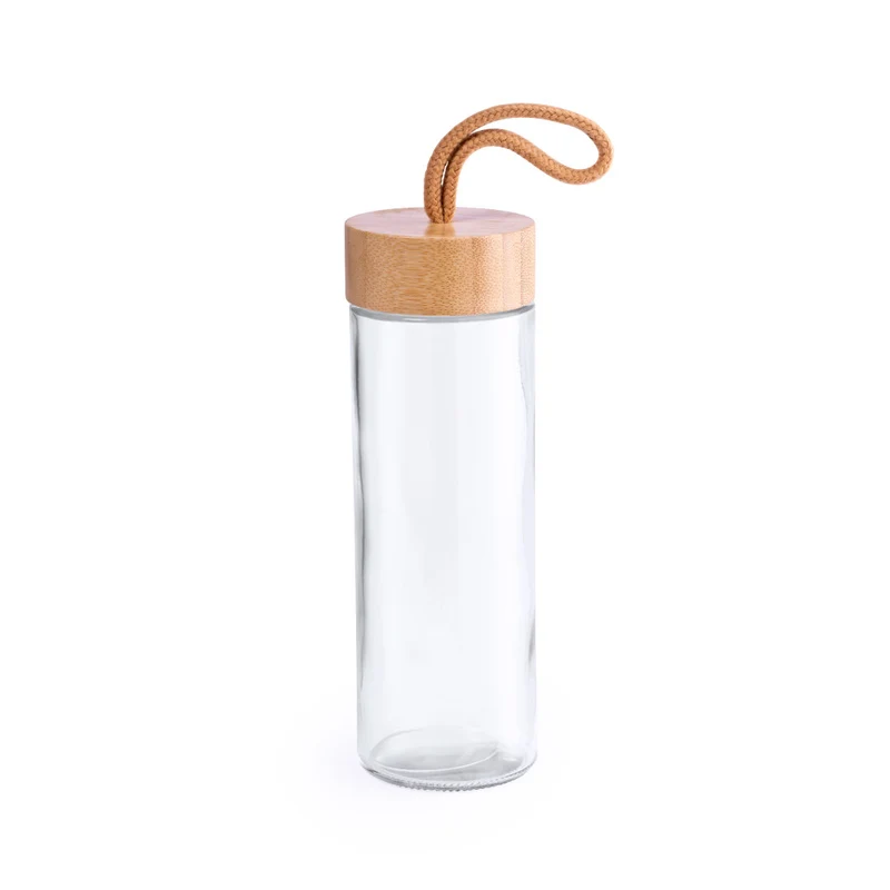 Bidón Sostenible de Cristal y Tapón de Bambú con Asa Burdis 420 ml