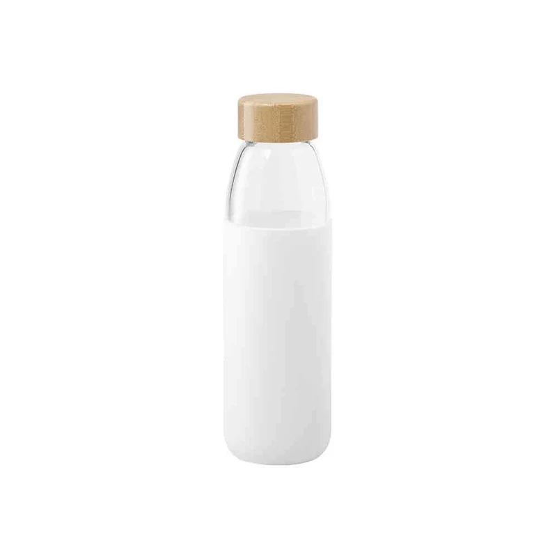 Bidón de Cristal Sostenible con Funda Silicona y Tapón Bambú Teltox 540 ml