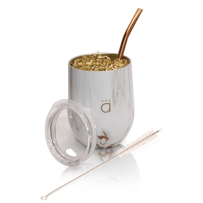 Mate de calabaza extragrande Gold Marble XL de 12 onzas con bombilla