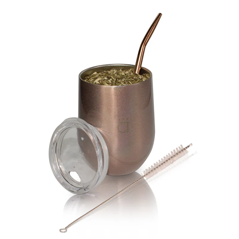 Mate de calabaza XL de oro rosa de 12 onzas con bombilla