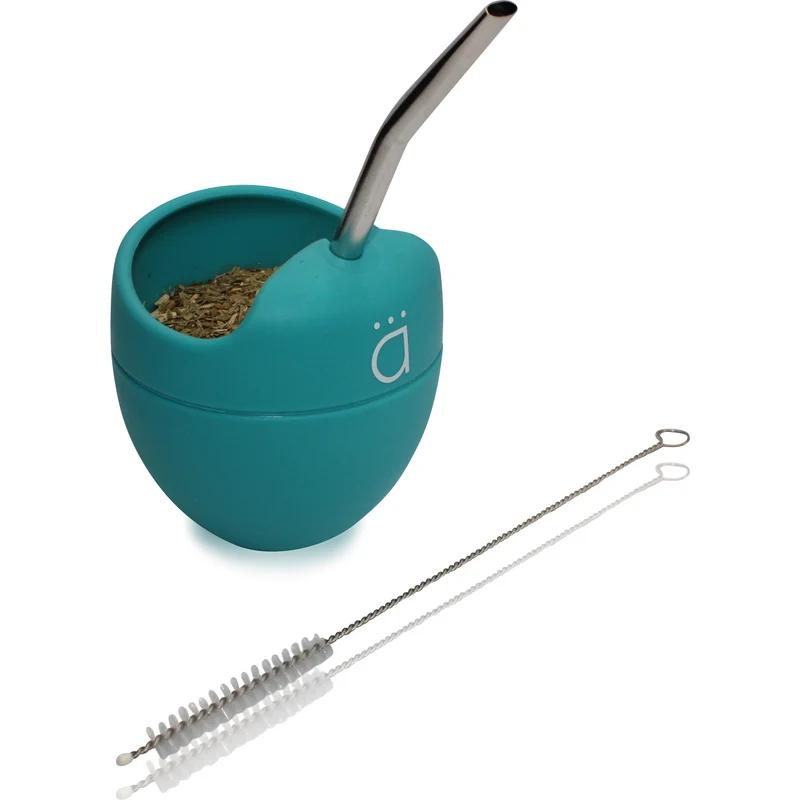 Mate de silicona color turquesa de 5 oz con bombilla