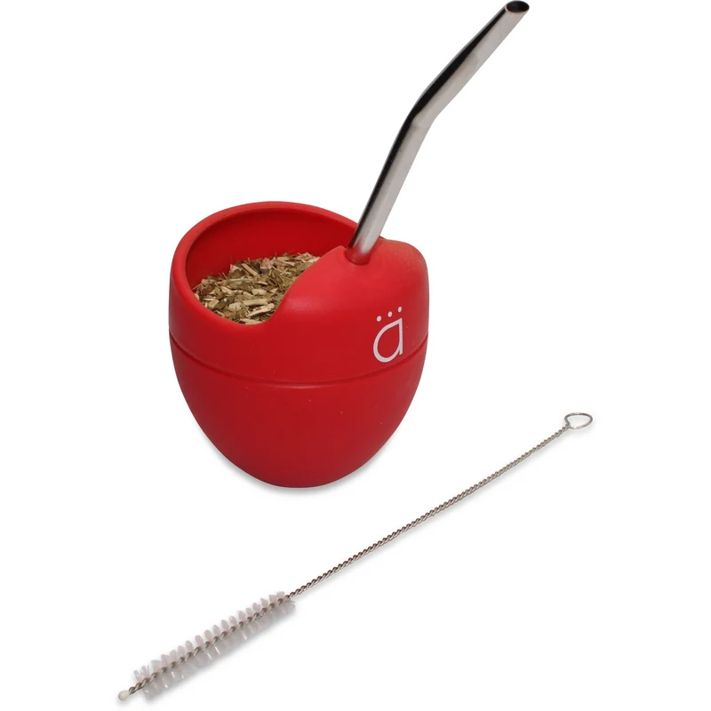Mate de silicona roja de 5 oz con bombilla