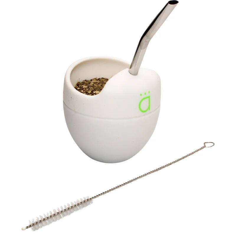 Mate de silicona blanca de 5 oz con bombilla