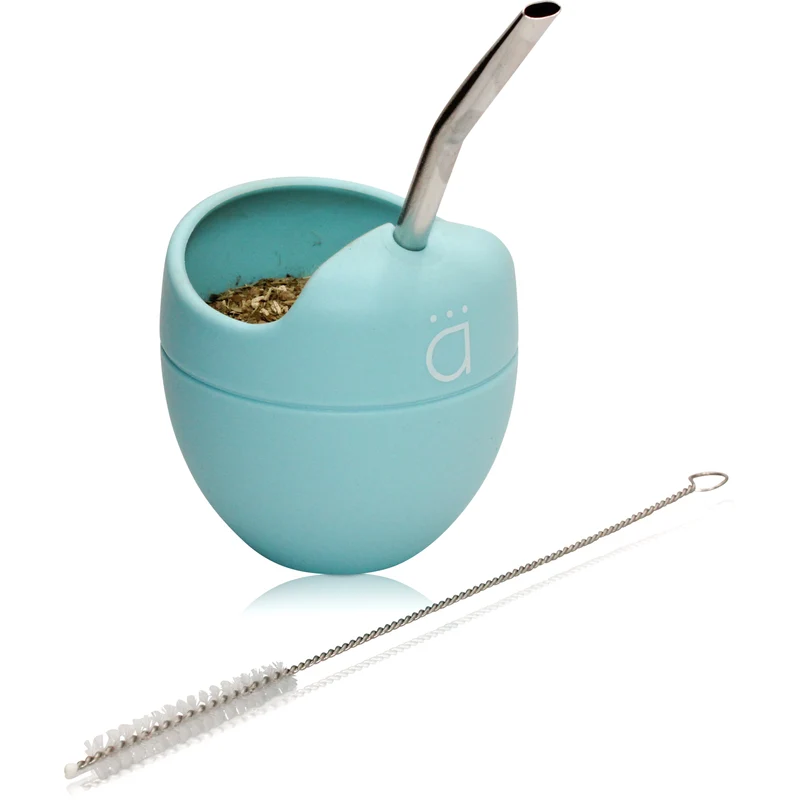 Mate de silicona de color azul pastel de 5 oz con bombilla