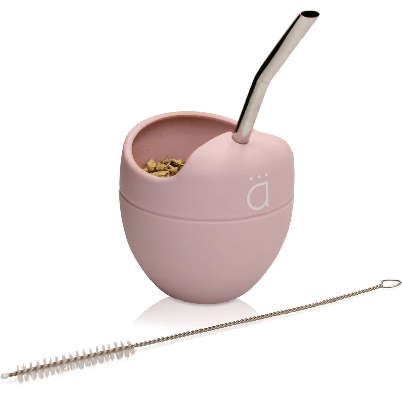Mate de silicona color rosa pastel de 5 oz con bombilla