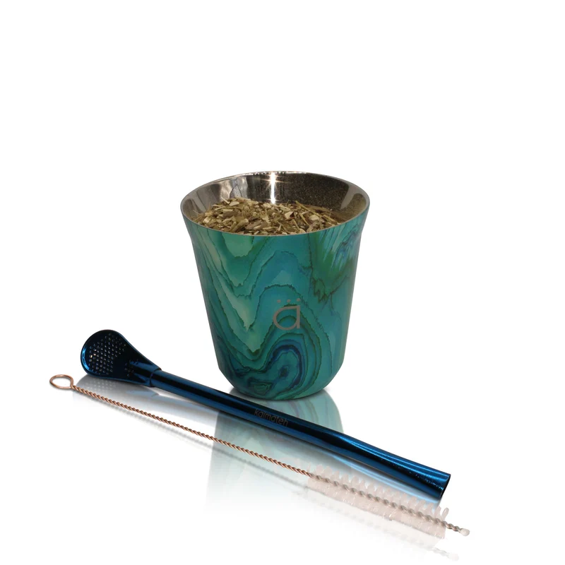 Mate de calabaza turquesa de 5 onzas con bombilla